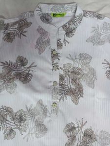 White Floral Print Kurta