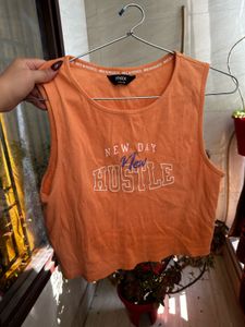 Orange 'New Day Hustle' Crop Top