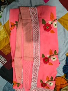 Embroidered Peach Saree