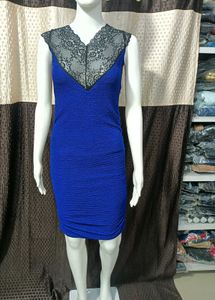Blue Stretchable Sheath Korean Dress Fit to S &amp; M