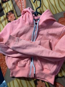 Peach Cropped Zip-Up Hoodie