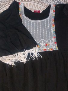 Elegant Black Kurta with Embroidered Neckline