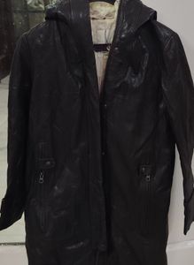 Black Leather Hooded Jacket