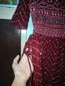 Stunning Maroon Sequined Ethnic Gown