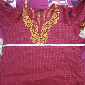 Red Embroidered Kurta