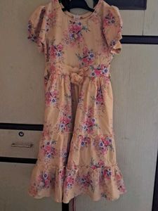 Yellow floral print girls dress