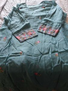 Jaypore Teal Embroidered Kurta with inner
