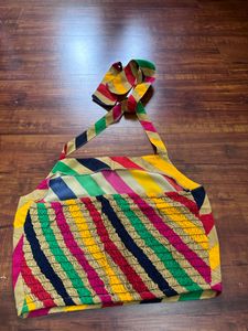 Multicoloured Striped Halter Neck Cropped Top