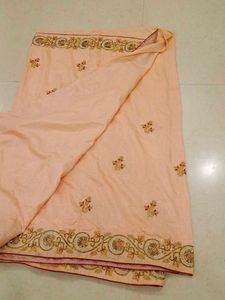 Elegant Peach Embroidered Saree
