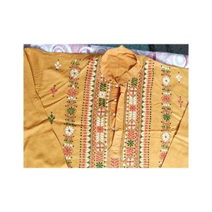 Mens Embroidered Mustard Kurta