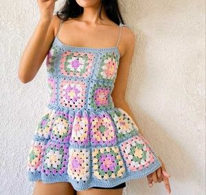 Crochet Patchwork Mini Dress