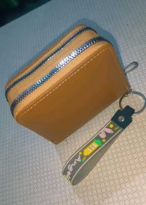 Stylish Double Zip Compact Wallet with Keychain
