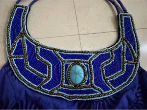 Bohemian Blue Sun Print Halter Gown