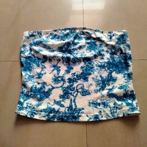 Chic Blue & White Strapless Top