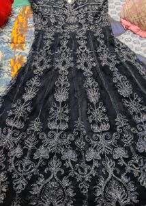 Embellished Dark Blue Silk Blouse