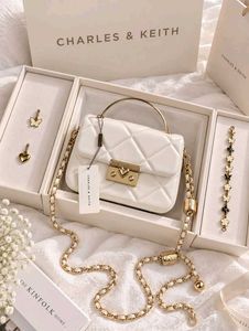 Charles &amp; Keith Pink Quilted Handbag Set PREMIUM Q