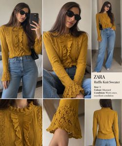 Zara Mustard Yellow Ruffle Knit Top