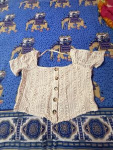 Cream Crochet Button-Up Top