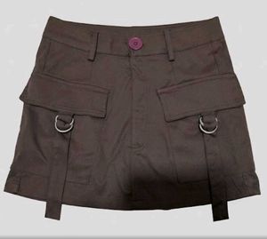 Y2K Chocolate Brown Cargo Mini Skirt with D-Ring S