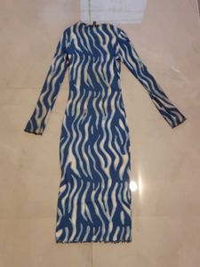 Blue &amp; White Zebra Print Midi Dress