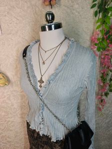 Cute Baby Blue Ruffle Cardigan