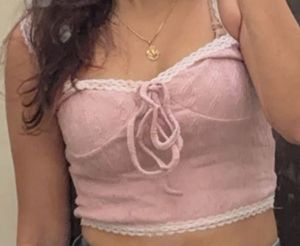 Pink Lace Trim Cami Top S size