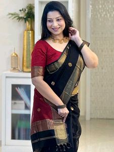 Elegant Black & Red Saree