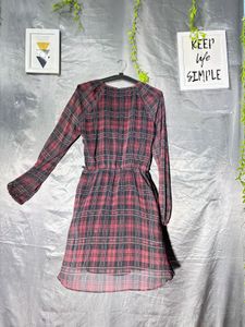 MANGO Red Plaid Long Sleeve Dress