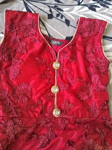 Stunning Red Embroidered Ethnic Gown