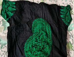 Elegant Black Kurta with Green Embroidery