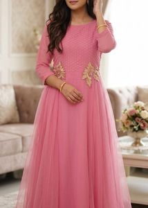 Pink Ethnic Gown with Gold Embroidery