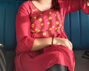 Red Colour Top With Beautiful Flower Design