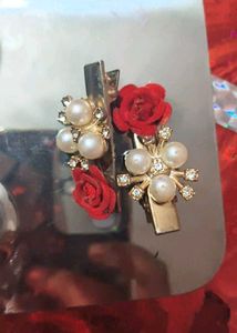 Charming Rose & Pearl Hair Clips