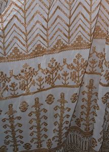 Green Embroidered Maxi Dress with golden jacket