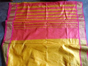 Vibrant Yellow Silk Saree with readymade blouse
