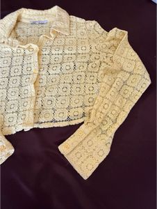 Yellow Crochet Button-Up Shirt