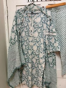 Teal Floral Kurta Set no pant