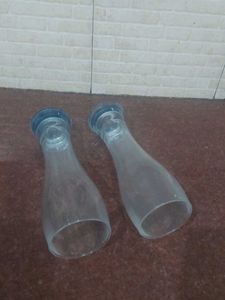 Set of 2 Clear Tall Glasses with Blue Base