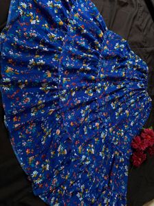 Blue Floral Print Maxi Skirt