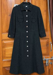 Vintage Pinstriped Button-Down Midi Dress