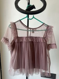 Sheer Ruffle Detail Tunic Top