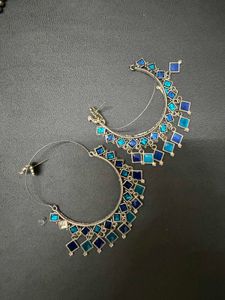 Hoop Earrings with Blue Diamonds