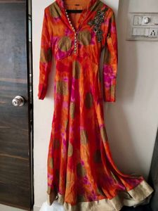 Vibrant Orange & Pink Ethnic Gown