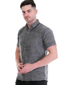 Men's Grey Textured Short Sleeve Shirt