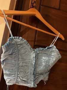Light Blue Ruched Crop Top