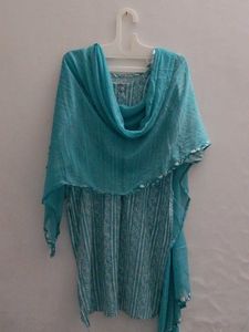 Turquoise Block Print Cotton Salwar Kameez Set
