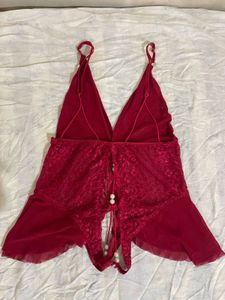 Lace Trimmed Red Teddy