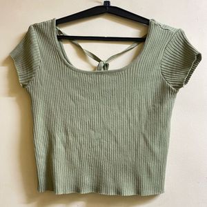 Ribbed Knit Crop Top with Back Tie Detail