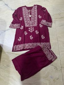 Embroidered Maroon Kurta with farshi salwar
