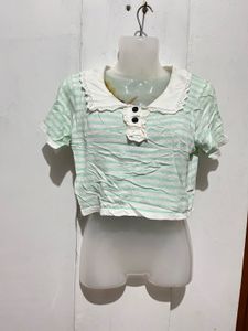 Striped Cropped Polo Top
